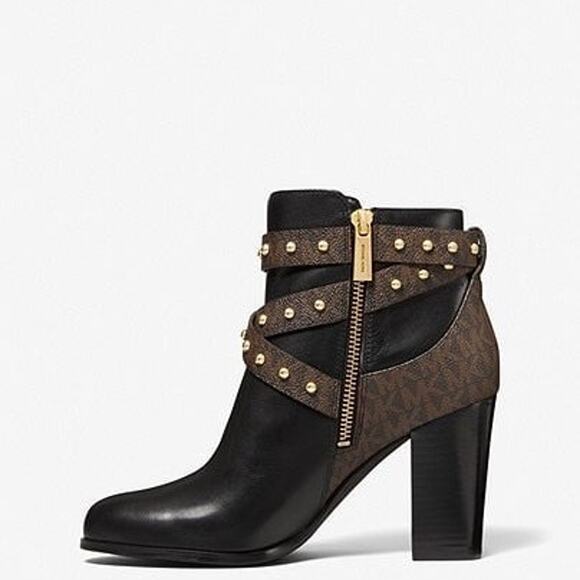 Michael Kors Kincaid Studded Logo Ankle Boot Black Brown Multi - Picture 8 of 10